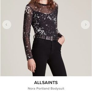 NWT All saints black Portland print sheer body suit size large
